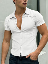 Men's Solid Color Casual Knit Short Sleeve Shirt SKUL59475