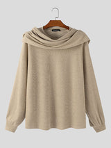 Men's Solid Color Textured Drape Neck Long Sleeve Sweater SKUL45168