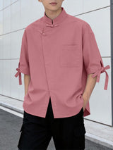 Men's Frog Button Stand Collar Tie Cuff Shirt SKUL57723