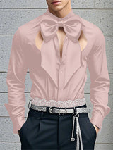 Mens Bow Tie Detail Hollow-Out Long Sleeve Shirt SKUK95688