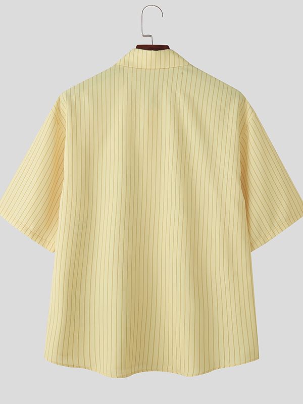 Men's Fun Print Striped Short Sleeve Shirt SKUL35365