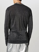 Mens Sparkling Draped Neck Design Long-Sleeve T-Shirt SKUK85841