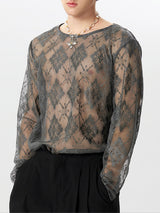 Mens Lace See Through Long Sleeve T-Shirt SKUK46278