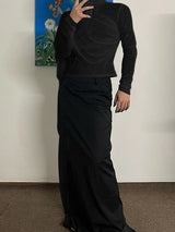 Men's Deconstructed Solid Color Ribbon Long Sleeve T-shirt SKUL44014