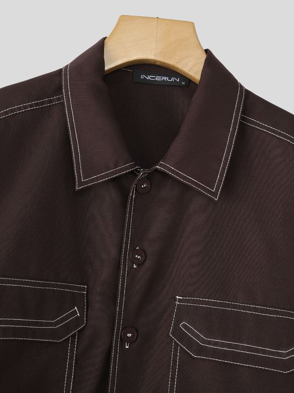 Men's Color Block Line Casual Two Pieces Outfit SKUL30577