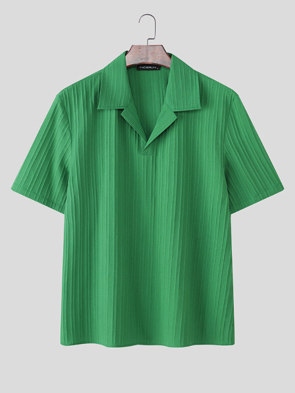 Mens Solid Color Textured Short Sleeve Shirt SKUL21433