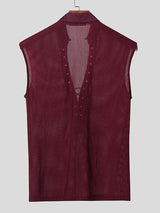 Men's Knit Mesh Drawstring Tie Stand Collar Tank SKUL48008