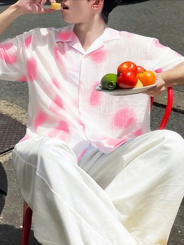 Men's Gradient Polka Dot Print Short Sleeve Shirt SKUL42242