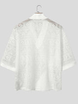 Men's Avant-Garde Geometric Hollow-Out Lace New Chinese Style Wrap Cardigan SKUL55355