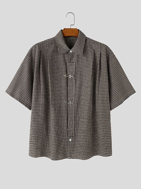 Men's Avant-Garde Modern Neo-Chinese Italian Vintage Houndstooth Plaid Shirt SKUL71318
