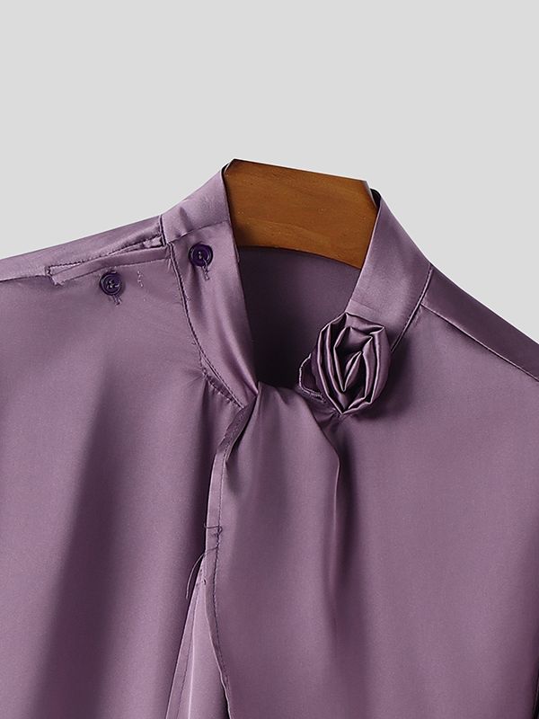 Men's Floral Tie Patchwork Long Sleeve Shirt SKUL41300