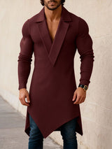 Men's Long Hem Loose Draped Neck Long Sleeve T-shirt SKUL45290