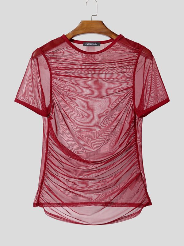 Men's Sexy Clubwear Mesh Sheer Striated Hollow Out Short Sleeve T-shirt SKUL63639