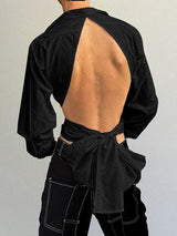 Mens Backless Bow Detail Long Sleeve Shirt SKUK79659