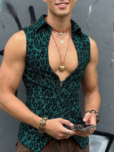 Men's Drawstring Design Leopard Print Waistcoat SKUL54595