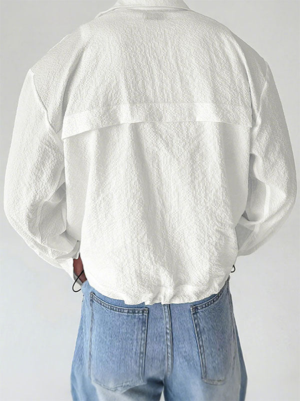 Men's Solid Color Textured Long Sleeve Shirt SKUL31742