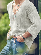 Mens Solid Long Sleeve V-neck T-shirt SKUJ90760