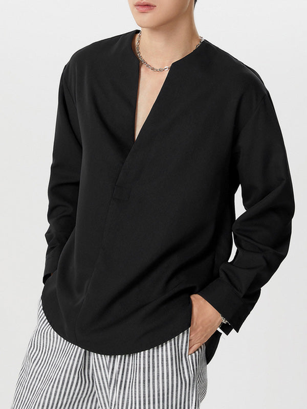 Mens Solid Texture Notched Neck Shirt SKUK11249