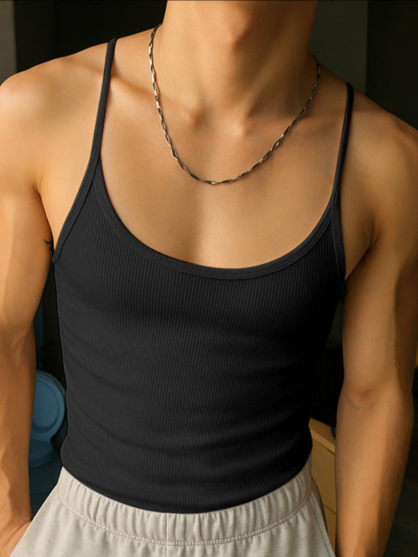 Mens Solid Color Knit Casual Tank SKUL18717