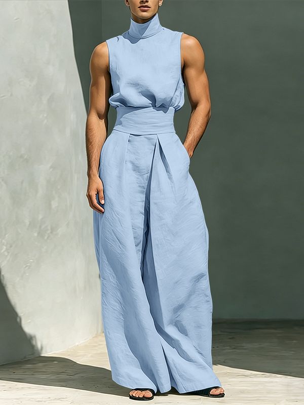 Men's Avant-Garde Sculpted High Turtleneck Two Pieces Outfit SKUL66137