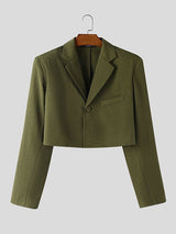 Men's Solid Color Textured Cropped Long Sleeve Blazer SKUL45151