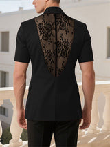 Men's Sheer Lace Patchwork Short Sleeve Blazer SKUL24600