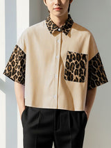 Men's Leopard Patchwork Stripe Short Sleeve Shirt SKUL47624
