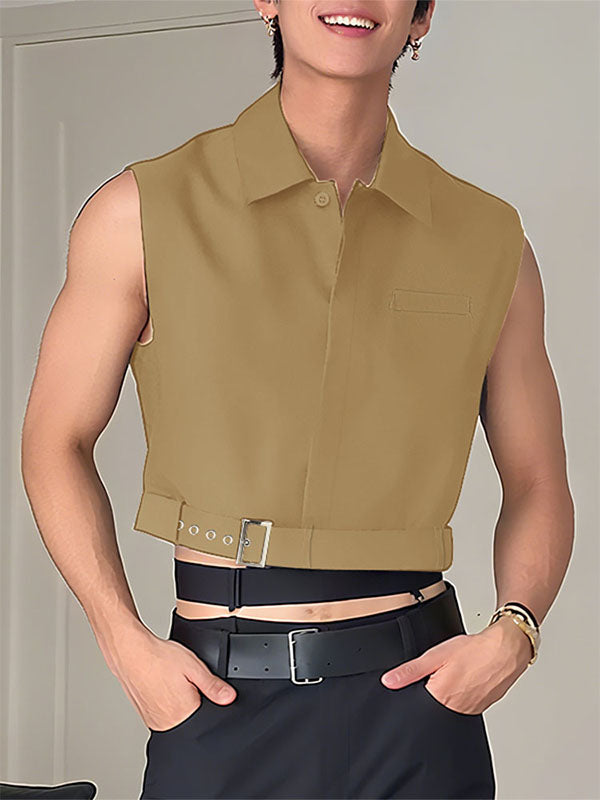 Men's Solid Color Cropped Sleeveless Shirt SKUL24192