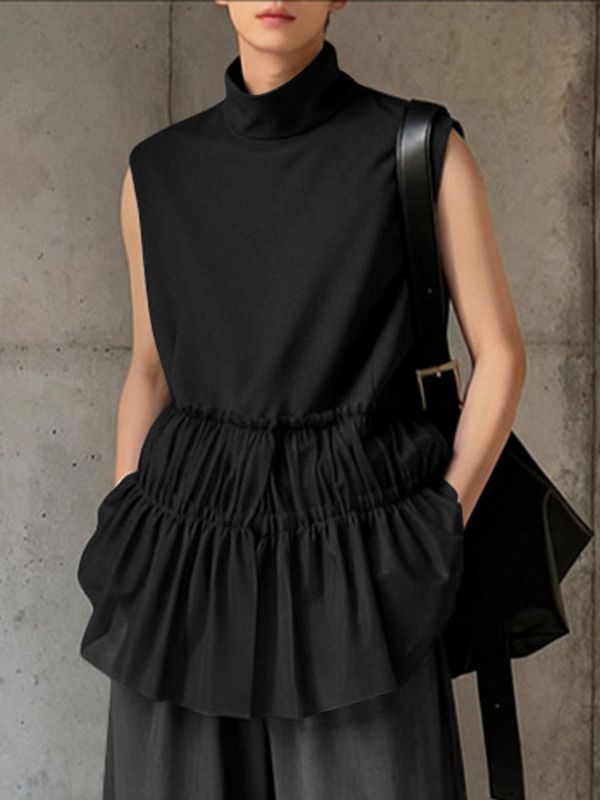 Men's Ruffle Patchwork Sleeveless T-shirt SKUL42429