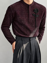 [Pre-order] Men's Smart Chic Art Exhibition 3D Rose Flower Ribbed Velvet Stand Collar Shirt SKUL89271
