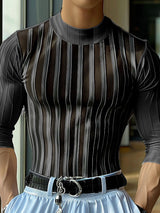 Mens Sheer Striped Panel Round Neck T-Shirt SKUK70053