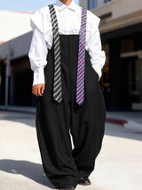 [Fabric Upgrade] Men's Avant-Garde High Waist Necktie Suspender Strap Baggy Wide Leg Overall SKUL68644