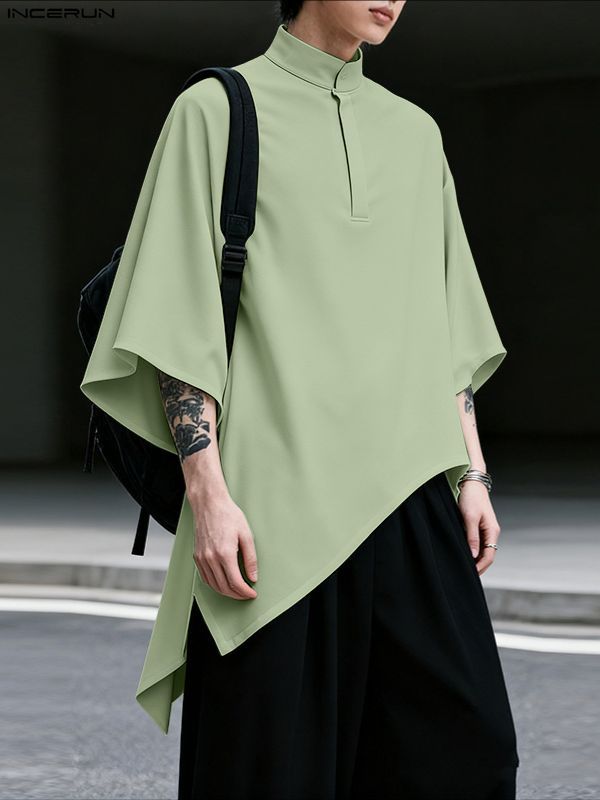 Men's Irregular Hem Stand Collar 3/4 Sleeve Shirt SKUL41011