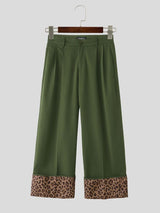 Men's Retro High Street Leopard Turn-Up Cuff Pleated Full Length Wide Leg Pant SKUL79225