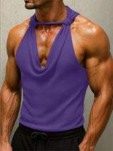 Mens Solid Color Textured Twist Design Tank SKUL12457