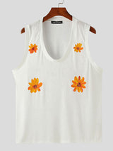 Mens Floral Print Hollow-Out V-Neck Tank SKUK68149