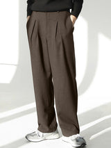 Mens Solid Pleated Casual Straight Pants SKUK40101