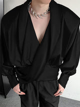 Mens Shoulder Pad V-Neck Long-Sleeve Shirt SKUK79597