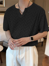 Men's Solid Color Textured Short Sleeve T-Shirt SKUL11913