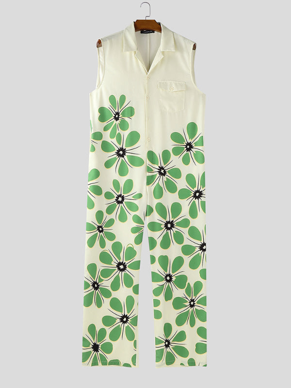 Men's Floral Print Colorblock Jumpsuit SKUL19821