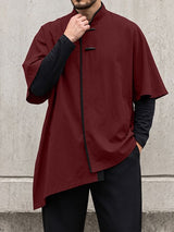 Men's Neo-Chinese Avant-Garde Asymmetrical Hemline Cape Shirt SKUL79043