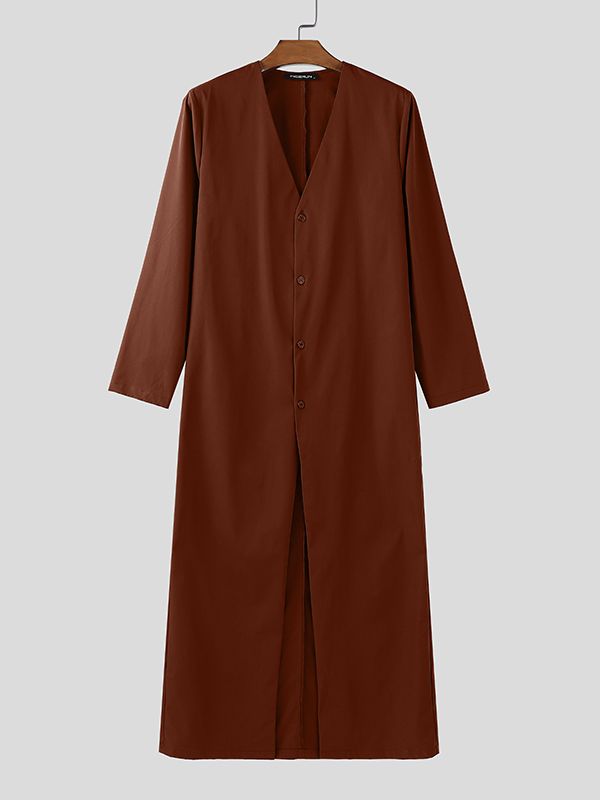 Men's Solid Color Long Hem Casual Long Sleeve Shirt SKUL31877