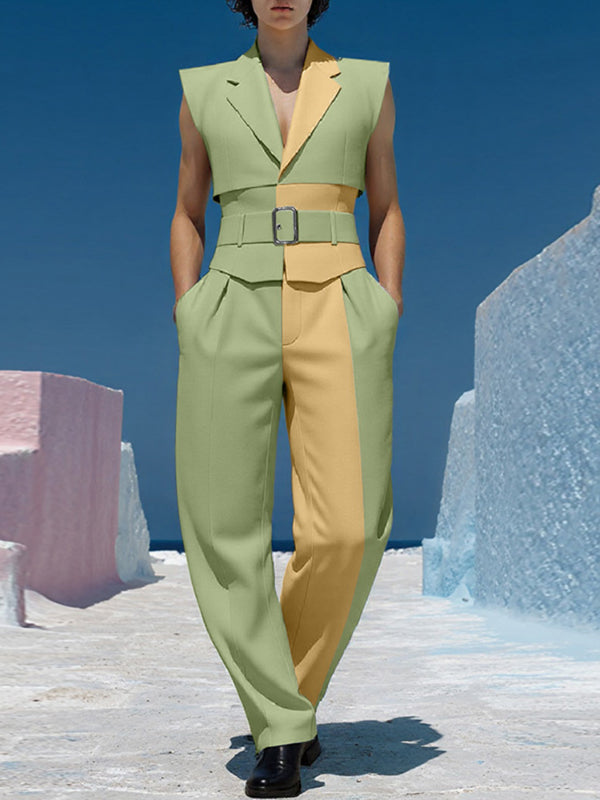 Men's Colorblock Cropped Casual Two Pieces Outfit SKUL22807