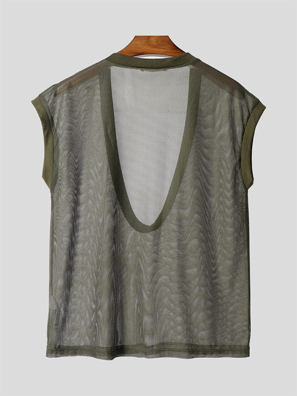 Mens Slightly Sheer Mesh Deep U-Neck Casual Tank SKUL16671