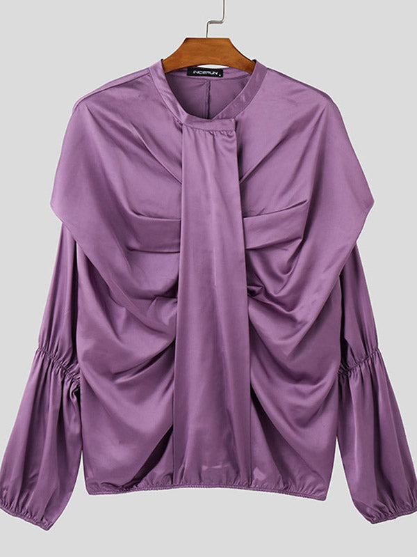 Mens Satin Pleated Design Long Sleeve Shirt SKUK88045