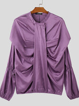 Mens Satin Pleated Design Long Sleeve Shirt SKUK88045