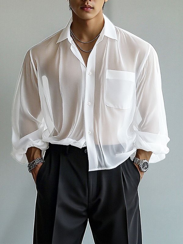Men's Sheer Mesh Long Sleeve Shirt SKUL34055
