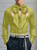 Mens Bow Tie Detail Hollow-Out Long Sleeve Shirt SKUK95688