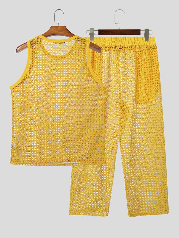 Men's Avant-Garde Geometric Hollow-Out Mesh Two Pieces Outfit SKUL58537