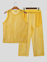 Men's Avant-Garde Geometric Hollow-Out Mesh Two Pieces Outfit SKUL58537